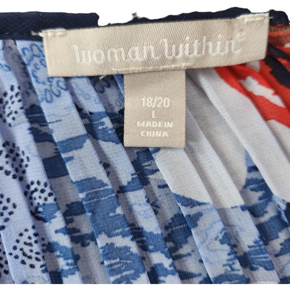 Woman Within‎ Blue Red floral CRINKLE peasant top 18/20 1X Beaded Neckline - Picture 7 of 12